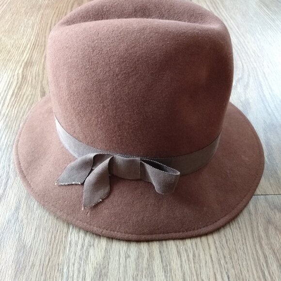 Vintage Brown Wool Felt Hat with Grosgrain Ribbon 21.5" Kates Boutique Canada - Picture 2 of 9